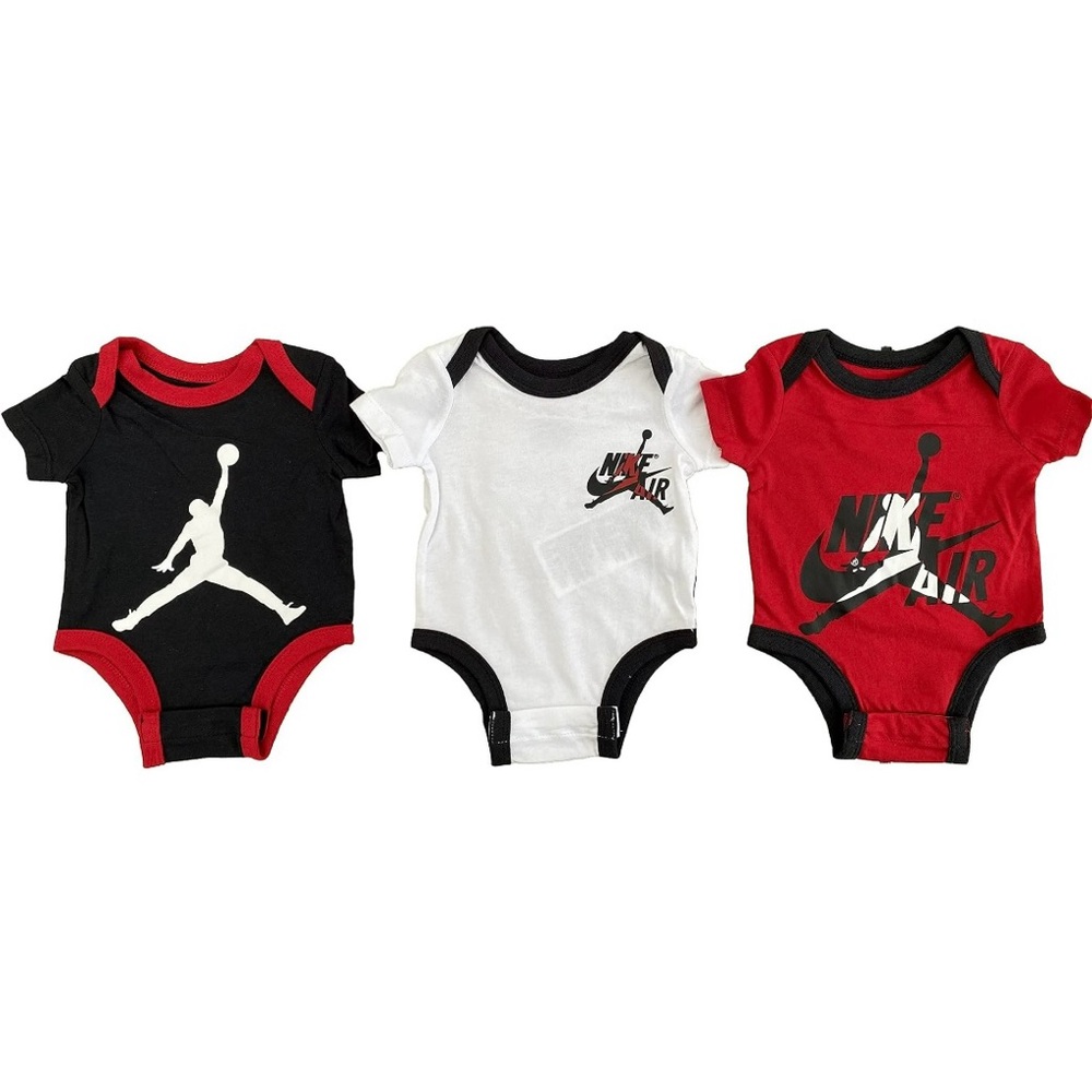 JORDAN NIKE AIR Bodysuits 3-Pack Jumpman BABY SIZE 9M Black Gym Red White NWT